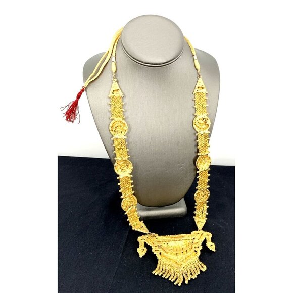 India Mughal Wedding Necklace Gold Plated 28" Long - Picture 8 of 10